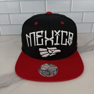 Mitchell & Ness Mexico Hat Cap Snap Back Black Red Embroidered Flag Patch Mens